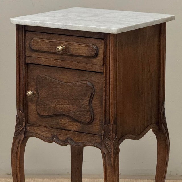 Pair of Antique French Louis XV Oak Nightstands With Carrara Marble For Sale - Image 9 of 18