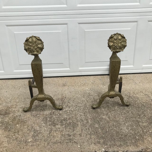 19th Century Antique Iron Flower Andirons by Howes - a Pair For Sale - Image 5 of 10