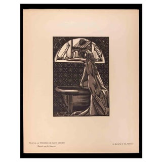Raphael Drouart, The Temptation of Saint, Original Woodcut Print, 20th-Century For Sale