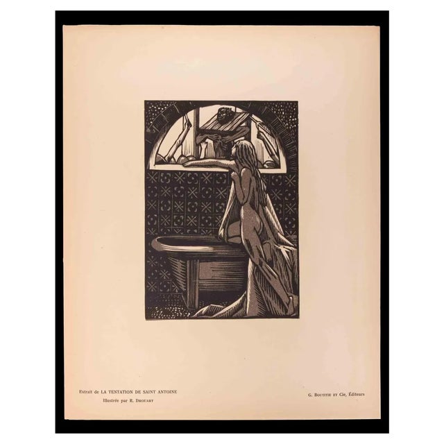 Raphael Drouart, The Temptation of Saint, Original Woodcut Print, 20th-Century For Sale