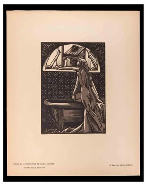 Raphael Drouart, The Temptation of Saint, Original Woodcut Print, 20th-Century