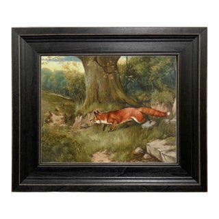 "Fox Hunting Rabbits" Contemporary Reproduction Print on Canvas After J.A. Wheeler, Framed For Sale