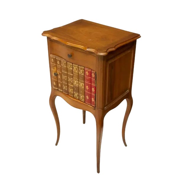Vintage French Louis XV Faux Book Fruitwood Nightstand / Side Table For Sale