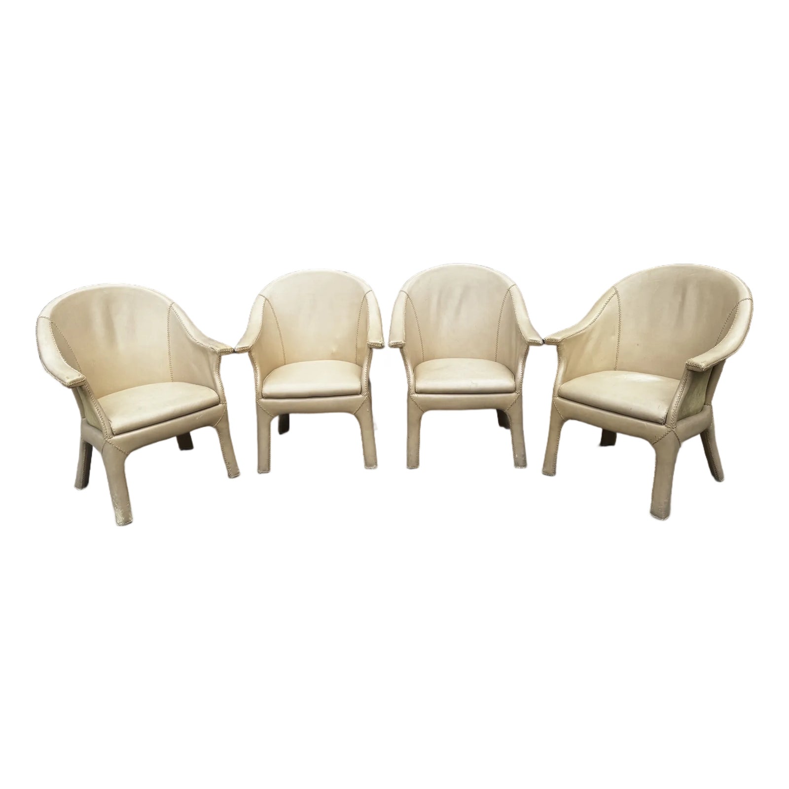 Vintage Budji Layug Style Leather and Rattan Barrel Chairs - Set of 4 ...