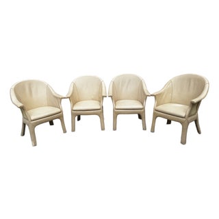 Vintage Budji Layug Style Leather and Rattan Barrel Chairs - Set of 4 For Sale