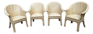 Vintage Budji Layug Style Leather and Rattan Barrel Chairs - Set of 4