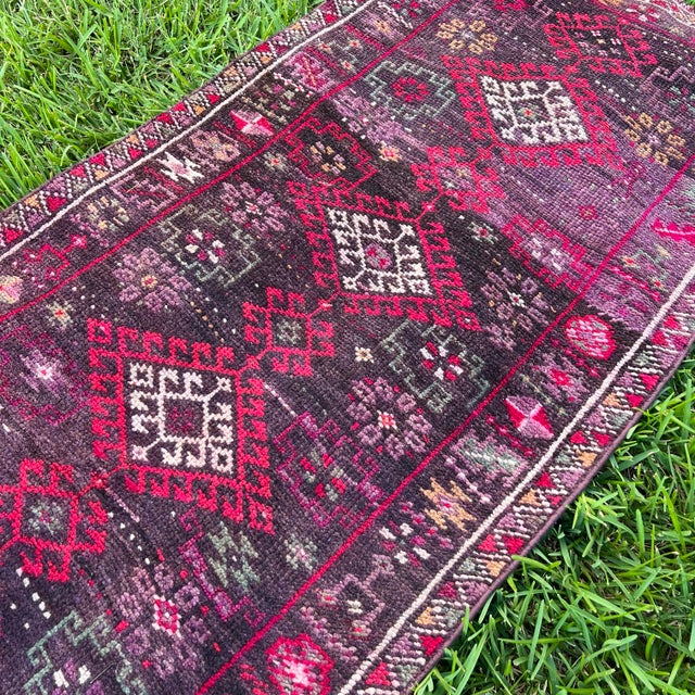 1940s 1940s Vintage Handmade Purple Herki Runner Rug For Sale - Image 5 of 7