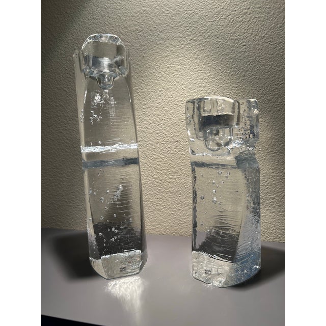 Mid-Century Modern Kosta Boda Signed Scandinavian Art Glass Candle Holders - Pair For Sale - Image 3 of 6