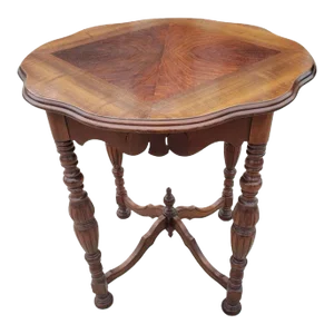 Edwardian Walnut Occasional Table With Book Matched Top , Circa 1930s"