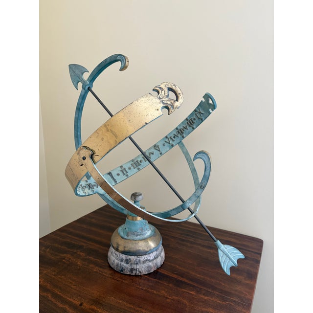 A stunning vintage English country style garden armillary sundial USA, Late 20th Century Beautiful brass and iron...