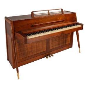 Rare Early Mid Century Modern Baldwin Acrosonic Piano in Walnut, Brass & Caning #759945, Usa, C. 1960s