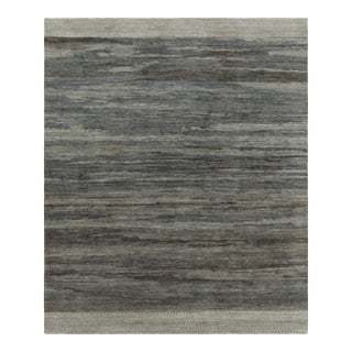Rug & Kilim's Solid Textural Rug, Blue and Gray Monochrome Stripes and Striae For Sale
