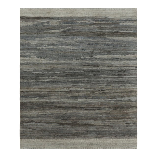 Rug & Kilim's Solid Textural Rug, Blue and Gray Monochrome Stripes and Striae For Sale