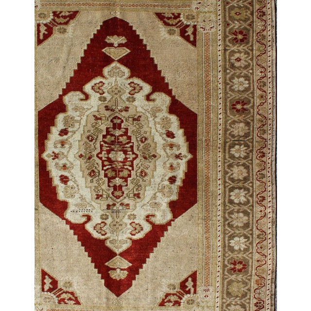 Layered medallion vintage Turkish Oushak rug in burgundy, nude and gray, rug tu-ugu-21, country of origin / type: Turkey /...