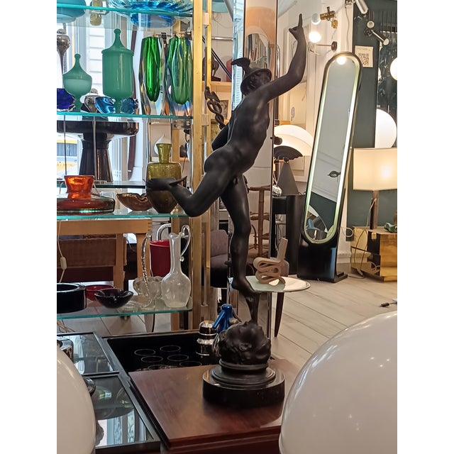 After Giambologna, Nude Mercury or Hermes,1950s, Bronze & Marble For Sale - Image 4 of 6