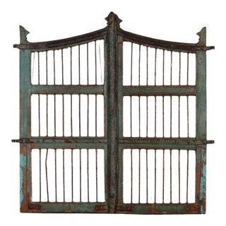 Vintage Indian Painted Teakwood Gate or “Dog Door” For Sale