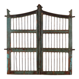 Vintage Indian Painted Teakwood Gate or “Dog Door”