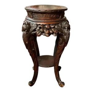 Antique Chinese Carved Rosewood Side Table or Plant Stand