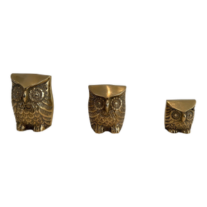 1970s Set of 3 small decorative brass owls