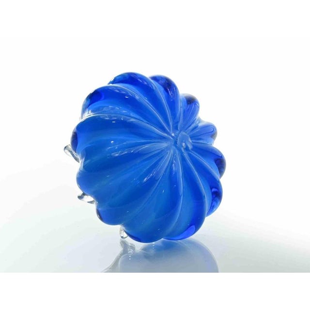 Vintage Art Glass Blue Pumpkin-Shaped Glass Bowl, Italy, 1970s For Sale - Image 3 of 5