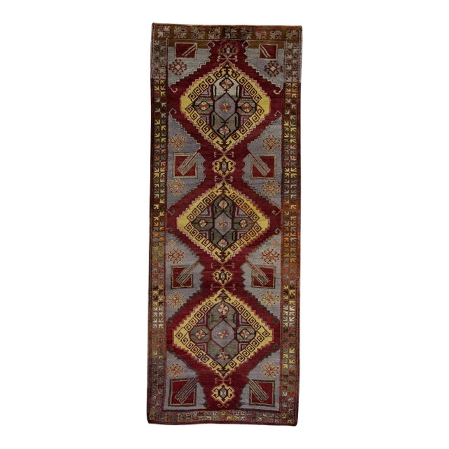 1960s Red & Gray Vintage Turkish Runner 4'6" X 12'4" For Sale