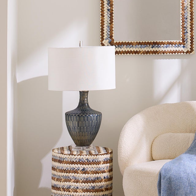 2020s Boa Table Lamp, Indigo Etched Glass For Sale - Image 5 of 6