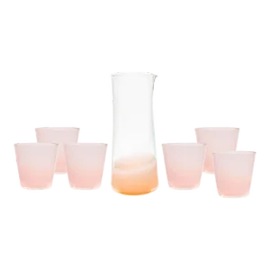Celerie Kemble Glassware for Chairish Milky Pitcher and Tumblers in Rose Pink, Set of 7
