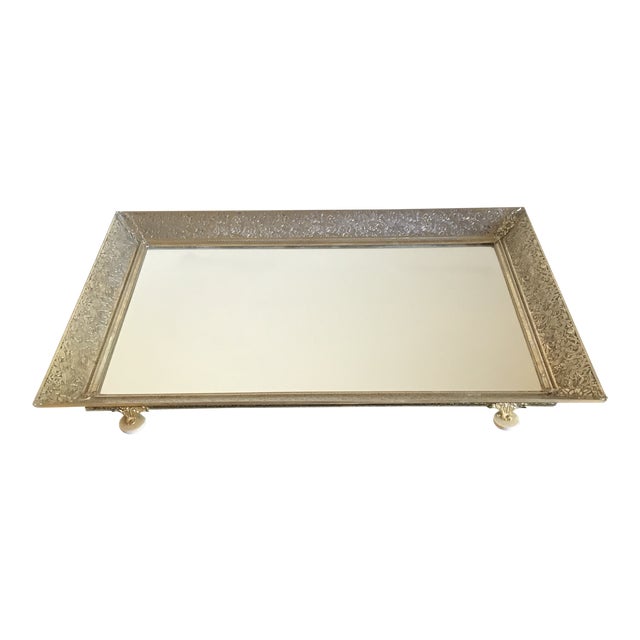 Floral Brass and Mirrored Table Top Tray Chairish