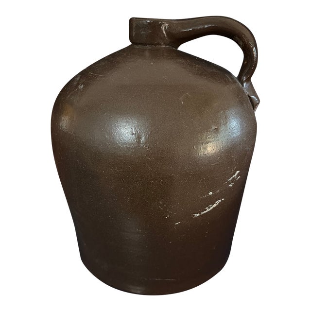 Brown Antique Salt Glaze Crock Jug W/Handle For Sale