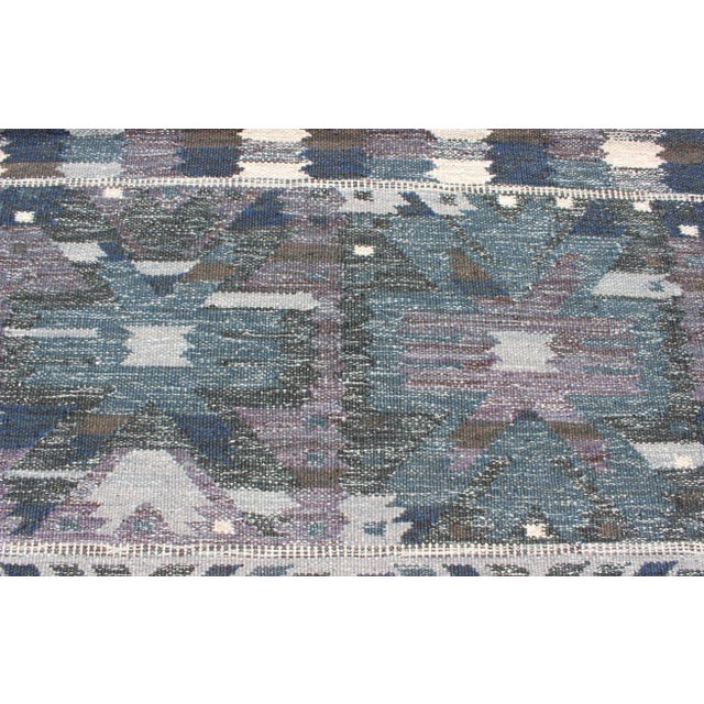 Blue Scandinavian Flat-Weave Rug, Gray Blue Charcoal by Keivan Woven Arts 8'3 X 10'4 For Sale - Image 8 of 13