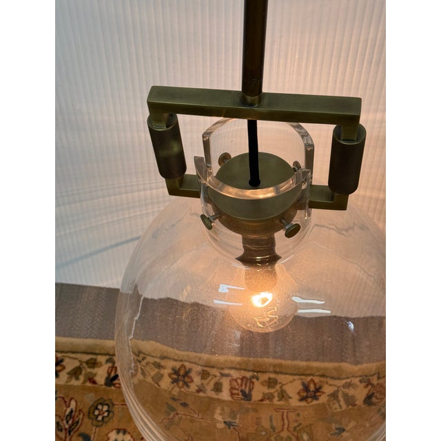 Metal Living Design Brass Single Pendant Light For Sale - Image 7 of 12