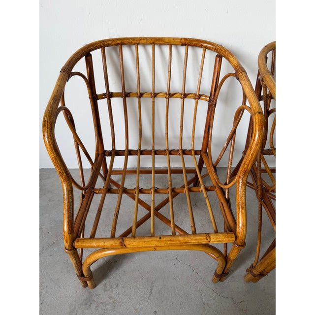 Wood 1970's Vintage Coastal Bamboo Rattan Barrel Lounge Chairs - A Pair For Sale - Image 7 of 17