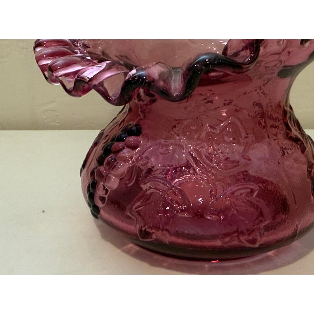 1980s Fenton Art Glass Country Cranberry Purple Basket With Grapes and Leaves For Sale - Image 4 of 12