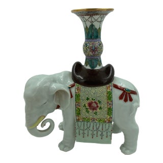 Early 20th Century Chinese Famille Rose Porcelain Elephant Joss Stick Holder, Candleholder or Vase, Attributed Republic Period For Sale