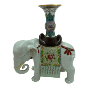 Early 20th Century Chinese Famille Rose Porcelain Elephant Joss Stick Holder, Candleholder or Vase, Attributed Republic Period