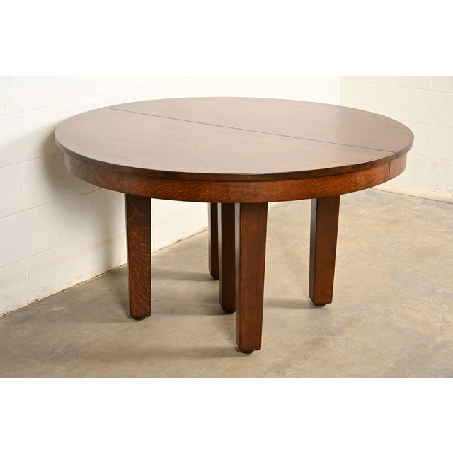 Mission L. & J. G. Stickley Antique Mission Oak Arts & Crafts Extension Dining Table | Newly Refinished For Sale - Image 3 of 17