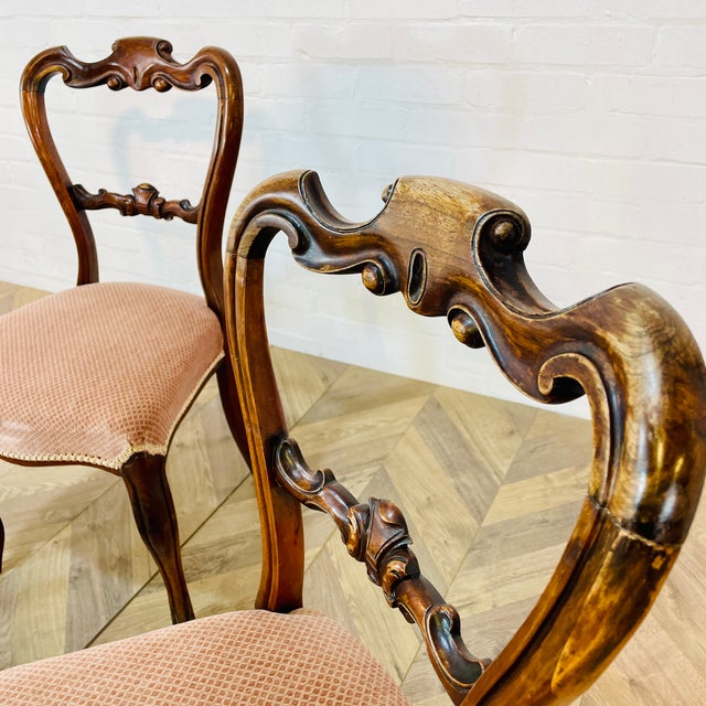 Antique English Walnut Balloon Back Dining Chairs, Set of 4 For Sale - Image 5 of 8