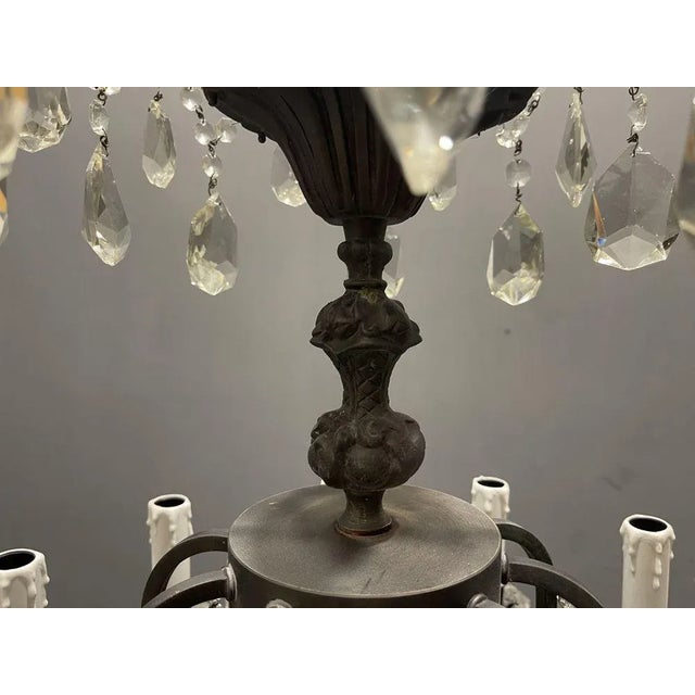 Large Wrought Iron Crystal Chandelier, 1920s For Sale - Image 9 of 13