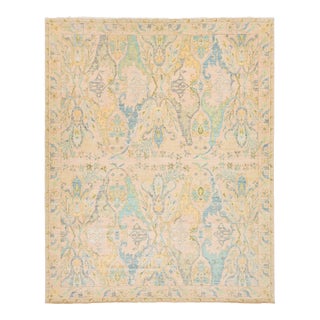 Room Size Modern Floral Oushak Style Wool Rug Handmade in Peach For Sale
