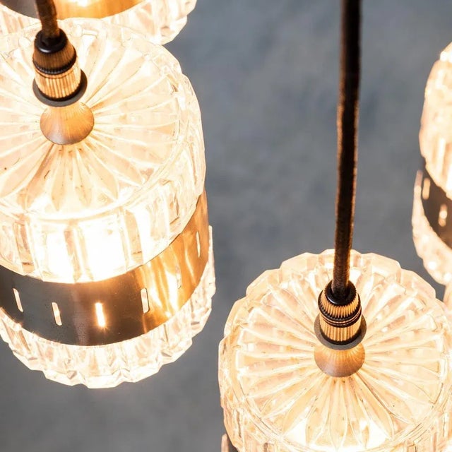 Six-Light Glass and Metal Pendant, 1970s For Sale - Image 4 of 11