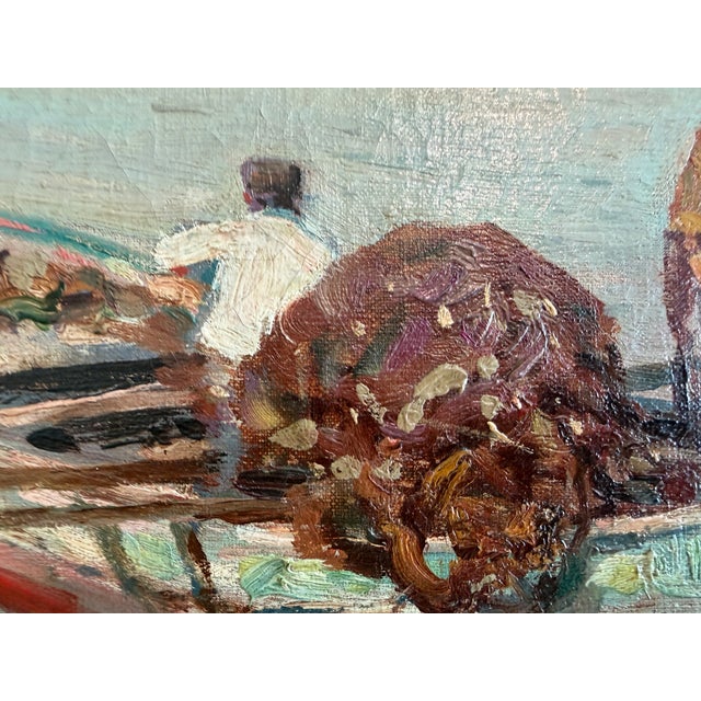 Blue Early 20th Century Giuseppe Giardiello (Italia 1870-1920) Antique Oil Painting Fishermen Seascape For Sale - Image 8 of 12