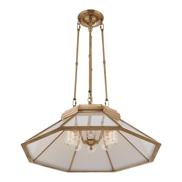 Visual Comfort Rl 5064 Nb-Wg Rivington Medium 8-Paneled Chandelier in Natural Brass With White Glass, Design by Ralph Lauren For Sale