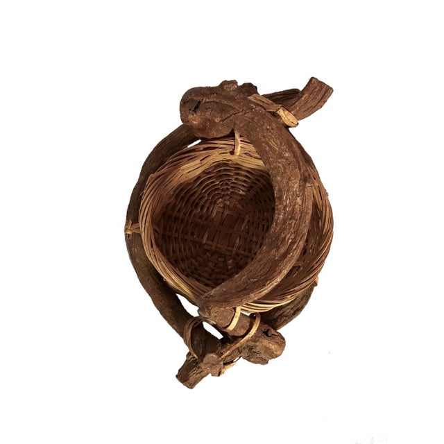 Rustic Antique Folk Art Vine Basket Collectors Art Piece For Sale - Image 3 of 9