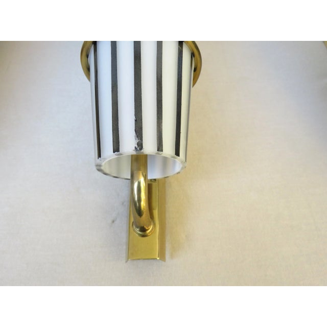 Italian Black and White Striped Enamel Glass and Brass Sconces, 1950s, Set of 4 For Sale - Image 18 of 18