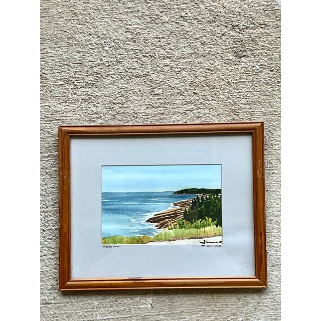 Vintage Framed Coastal Landscape Watercolor For Sale - Image 9 of 12