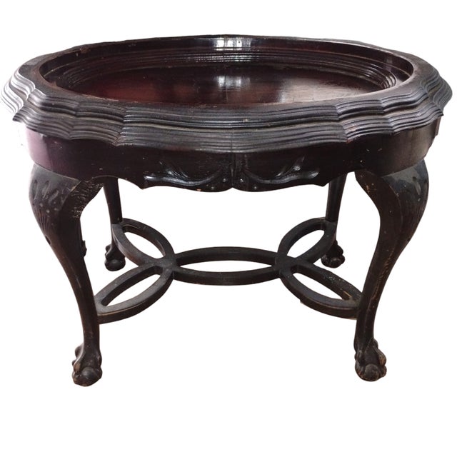 Cocktail Table - Antique French Carved Small Serving Tray Renaissance Glass, Walnut For Sale - Image 4 of 8