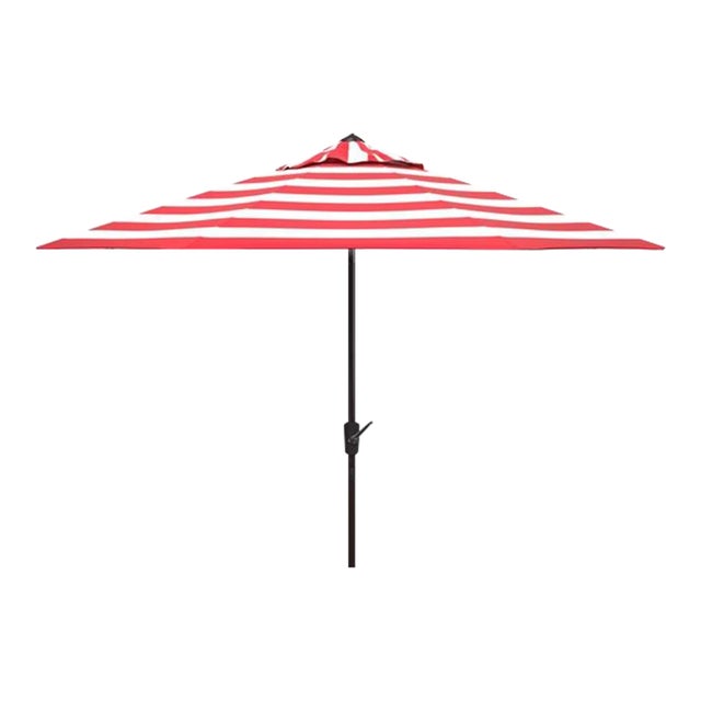 Outdoor UV Resistant Iris Fashion Line 9ft Auto Tilt Umbrella - Red Stripe For Sale