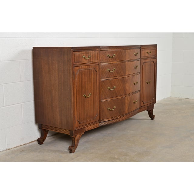 French French Regency Louis XVI Carved Mahogany Bow Front Sideboard or Bar Cabinet, Circa 1940s For Sale - Image 3 of 14