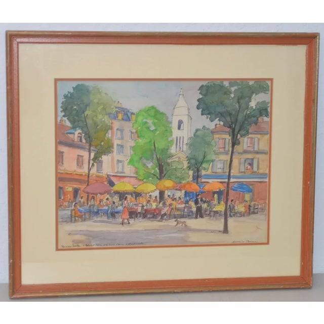 Orange Vintage French Watercolor by Maurice Beran C.1970 For Sale - Image 8 of 8