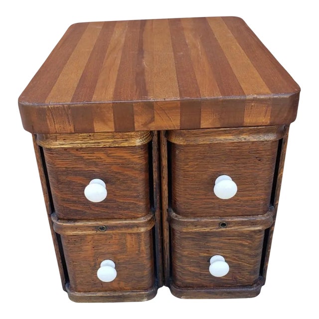 Victorian Tiger Oak Parquetry Sewing or Desk Top Chest of Drawers For Sale
